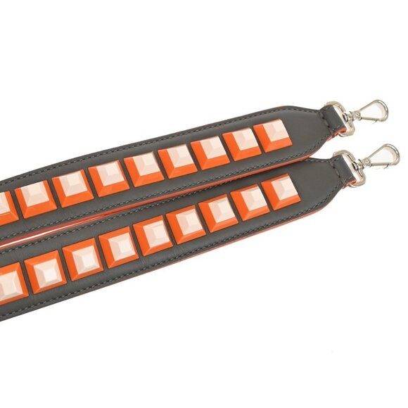 FENDI Logo Bag Shoulder Strap Studs Leather Plastic Brown Blue Orange - Picture 5 of 9